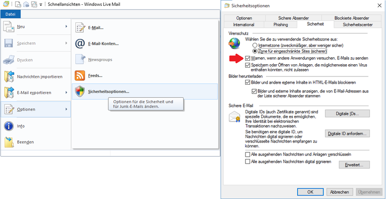 Datei:LiveMail 2012 Warnung EMail von externem Programm.png